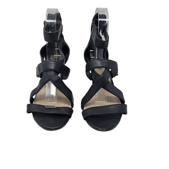 Vince Camuto Macobi Strappy Black Leather Kitten Heels Size 8 Ankle Strap Baddie - Picture 10 of 13
